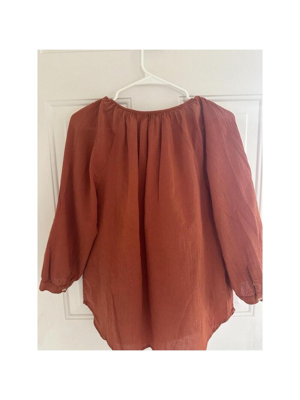 Talbots Women M Rust Orange V-Neck 3/4 Sleeve Peasant Blouse - Picture 3 of 3